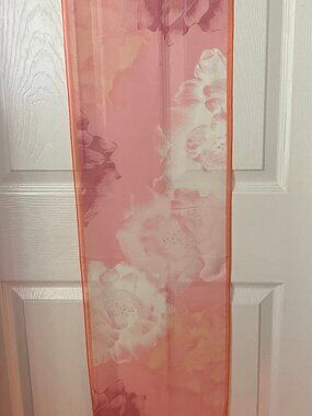 ANNE KLEIN Silk Ladies' Scarf Peach/White floral Size 11x52 in.